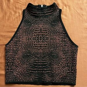TORN BY RONNY KOBO Black and Burgundy Shimmer Knit Top Size M